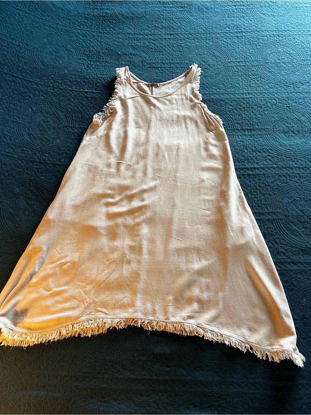 Valentina Naldi Frayed Hem Sleeveless BoHo Beige Linen Dress Size L/XL - Picture 4 of 12